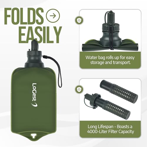 LoGest Portable Foldable Water Filter Bag with Hose - Portable Personal Water Filtration Survival - for Emergency Kits Outdoor Activities and Hiking - Water Filter Camping Travel Survival Backpacking - Image 5