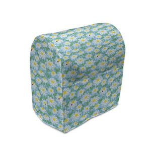 Lunarable Yellow and Blue Stand Mixer Cover, Meadow Art Pattern with Ladybirds and Chamomile Daisy Blossoms, Kitchen Appliance Organizer Bag Cover with a Pocket, 6-8 Quarts, Aqua White Marigold