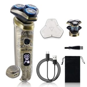 MENSURE Electric Razor for Men, Rechargeable Electric Shavers with Pop-up Trimmer, IPX7 Waterproof Cordless Shavers, Type-C, LED Display, Travel-Friendly, Gift for Men, Gold