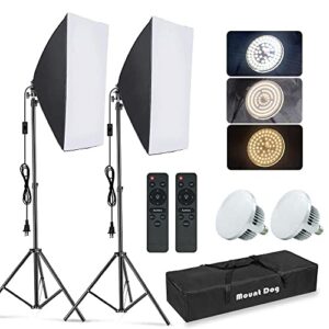 MOUNTDOG Softbox Lighting Kit, 2×19.7″x27.5″ Photography Continuous Lighting System with 2pcs 85W 5700K E27 Socket LED Bulbs and Remote for Portrait Product Fashion Photography