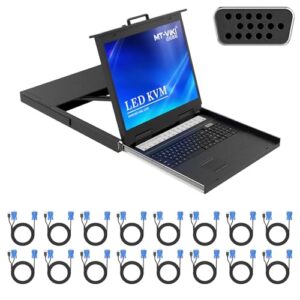 MT-VIKI 19” LCD KVM Console, 16 Port VGA KVM Switch w/Keyboard+Monitor+Mouse+Drawer+Touchpad, Support OSD/Hotkey/Panel Button Switching (Included 16 KVM Cables)