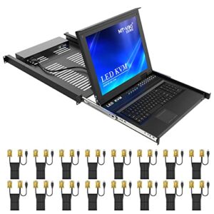 MT-VIKI Rack KVM Switch w/17” LCD Monitor, 16 Port VGA KVM Switch with Keyboard Touchpad Monitor, Fit for 1U 19” Rack, OSD/Hotkey/Button 【with 16 VGA KVM Cable】