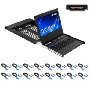 MT-VIKI® Rack Mount KVM HDMI with 17.3” LCD Monitor, 1080P Support OSD/Hotkey, Included 16 KVM Cables+Keyboard + Touchpad, Fit 1U 19” Rack