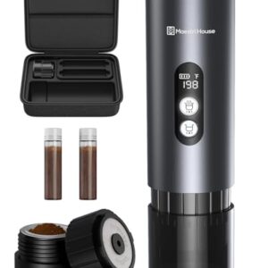Maestri House 150W Espresso Maker with 2-3 Min Fast Self-Heating, Portable Travel Espresso Coffee Machine with Bag, Small Tea Cup Also Holder for NS Capsule & Ground Coffee for Car Camping, RV, Hiking
