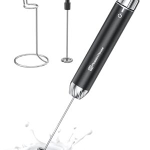 Maestri House Rechargeable Milk Frother with Stepless Speed Control, LunaFro Max Handheld Electric Foam Maker Waterproof Drink Mixer Foamer with Stand & Detachable Whisks for Lattes, Cappuccino