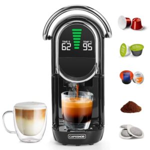 Magician1 Mini Espresso Machine for Nespresso Original, Dolce Gusto, Lavazza Blue, ESE Pods, 19-Bar Coffee Machine for Ground Coffee, Coffee Maker with adjustable Temp & Cup Size, 21oz Reservoir