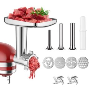Meat Grinder Attachment for KitchenAid Stand Mixer, Meat Grinder for KitchenAid Mixer With 4 Grinding Plates, 3 Sausage Stuffer Tubes and 2 Cutting Blades, Attachment for Kitchenaid Mixers