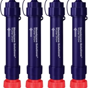 Membrane Solutions Water Filter Straw S2, NSF/ANSI 42&372&401 Certified, 4-Stage 0.1 μm Portable Water Purifier with Replaceable Filter, 5,000L Capacity for Camping, Hiking, Survival and Emergency- 4P