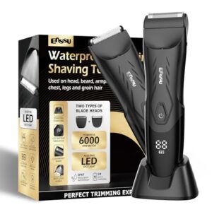 Men Hair Trimmer with Dual-Blades,Electric Waterproof Body Grooming Shaver,Painless Quiet Hygiene Razor with Standing Charging Dock Black