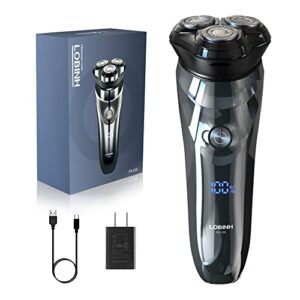 Men’s Electric Shaver – LOBINH 3D Rechargeable Waterproof IPX7 Wet & Dry Shaving Electric Razor Rotary Shaver for Men with Pop-up Sideburn Trimmer,1 Hour Fast Charging, LCD Power Indicator – PA188