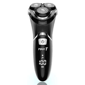 Men’s Electric Shaver – MAX-T Corded and Cordless Rechargeable 3D Rotary Shaver Razor for Men with Pop-up Sideburn Trimmer Wet and Dry with Wall Adapter 100-240V