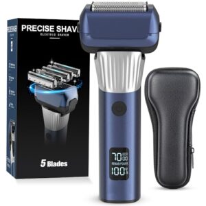 Men’s Foil Electric Shaver with 5 Blades,Electric Razor for Men, Cordless Wet Dry Shaver with Beard Trimmer USB-C Rechargeable with Premium Travel Case Gift for Men Him
