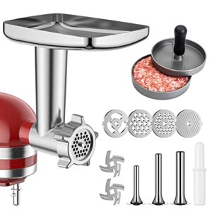Metal Food Grinder Attachment for KitchenAid Stand Mixers, Meat Grinder, Sausage Stuffer, Meat Grinder for Kitchenaid mixer Including 3 Sausage Stuffer Accessory