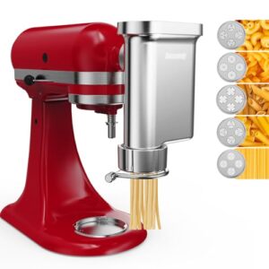 Metal Gourmet Pasta Press Attachment for KitchenAid Stand Mixer – Durable Metal Pasta Maker Attachment with 5 Interchangeable Plates for Fresh Homemade Pasta