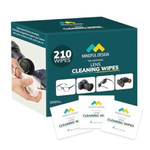 Mindful Design Lens Cleaning Wipes for Eyeglasses, 210ct – Individually Wrapped, Eye Glass Cleaning, Lens Wipes for Glasses/Sunglasses, Packaging May Vary