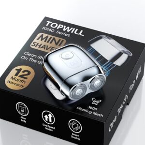 Mini Electric Shaver for Men – Portable Alloy Rotary Beard Razor for Face, Gift, Wet/Dry IPX7 Waterproof Cordless USB-C Rechargeable for Travel, RX40