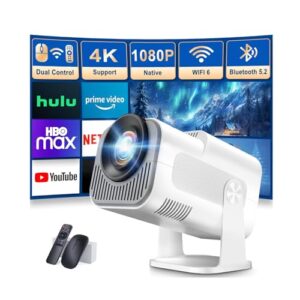 Mini Projector 1080P Full HD, 4K Projector with 180° Rotation, Portable Projector WiFi 6 & Bluetooth 5.2 Support, Built-in App Featuring Auto Keystone Correction,HDMI/USB Connectivity Projector White