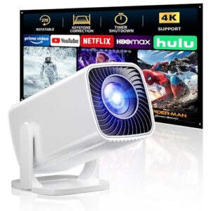 Mini Projector, Portable Projector 4K Support, Full HD 1080P Outdoor Projector, 270° Rotation Movie Projector, Max 200″ Screen, Compatible with Smartphone, TV Stick, Laptop, PS4, HDMI, USB