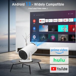 Mini Projector, HY300 PRO Portable Projector, Support 4K 1080P with Dual-Band WIFI6 5G Wireless 5.2 Bluetooth Android 11, 180° Rotatable, Auto Keystone Correction, 35″-130″ Screen Video Projector
