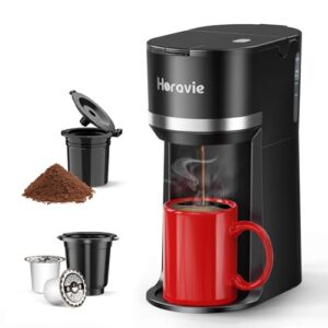 Mini Single Serve Coffee Maker for K Cup and Ground Coffee, Fast Brew One Cup Coffee Machine with Descaling Reminder and Water Window, 6 to 12 oz. Brew Sizes, Black
