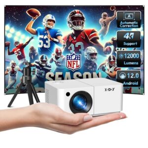Mini Smart Projector, XGODY X2 Android 12 Portable HD Projector 12000L 1080P Support with WiFi and Bluetooth, Electric Focus/Keystone, Built-in Prime V, YouTube 8000+ APP, Tripod Included(Pearl White)