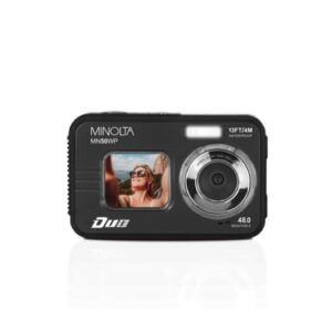 Minolta 48MP Underwater Digital Camera – 5K Ultra HD Video, Autofocus, 16x Digital Zoom, Dual LCD Screens, Selfie Front Screen, Waterproof to 13ft, Rechargeable Battery, 32GB Card (Black)