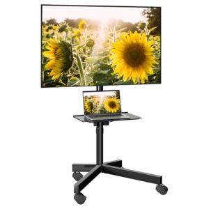 Mobile TV Stand for 23-60 Inch LED LCD Flat Curved Screens TVs, Rolling TV Stand with Locking Wheels Holds Up to 88lbs, Height Adjustable Portable Floor Stand with Media Shelf Tray, Max VESA 400x400mm