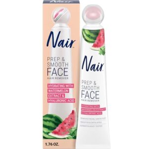 NAIR Prep & Smooth Face Exfoliating Depilatory Cream for Women – Effective Hair Removal for Smooth Skin with Hyaluronic Acid, 1.76 oz