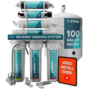 NU Aqua 7-Stage (12 Step Filtration) UV & Alkaline Under Sink Reverse Osmosis Water Filter System – 100 GPD RO Filtration & Remineralization – 100GPD Undersink – Home Kitchen Drinking Purifier