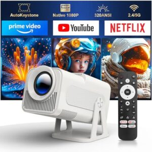 [Netflix-Licensed] Magcubic Mini Projector with Wifi and Bluetooth, Built-in Android 13, Portable Smart 1080P Projector with 4K Support, Auto Keystone, Voice Control, HY320 NTV (White)
