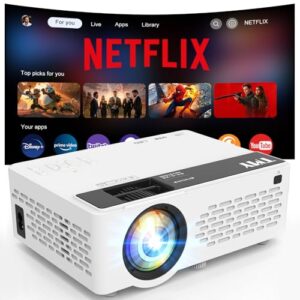 【Netflix-Officially-Licensed】TMY Mini Projector with WiFi and bluetooth, 1080P Full HD Portable Projector, Movie Projector Compatible with TV Stick Smartphone/HDMI/USB, indoor & outdoor use
