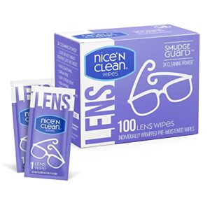 Nice ‘n Clean SmudgeGuard Lens Cleaning Wipes (100 Total Wipes) | Pre-Moistened Individually Wrapped Wipes | Non-Scratching & Non-Streaking | Safe for Eyeglasses, Goggles, & Camera Lens