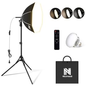 NiceVeedi Bi-Color Photography Lighting Kit, 20″ Softbox Lighting Kit with 85W LED Bulbs 3000K-6000K & Remote Control, Studio Light for Photography Video Record TikTok YouTube Live Streaming