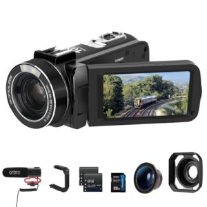 ORDRO 4K Optical Video Camera Autofocus Digital Camera for YouTube 3.0“ IPS Touch Screen Video Camcorder Camera Recorder 4k Vlogging Camera for Photography with Card 2 Batteries (Black)