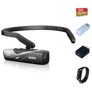 ORDRO EP8 4K Head-Mounted Video Camera, Ultra HD 4K 60FPS Camcorder Vlog Hands Free Wearable Camera, 2-Axis Gimbal Video Stabilizer,Remote Control,64G Micro Memory Card (Black)