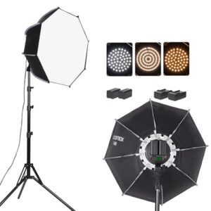 Octagonal Softbox LED Photography Light Kit with Rechargeable Battery for Continuous Lighting for Studio or Outdoor Portrait Product Photography, YouTube Video Recording