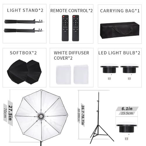 Octagonal Softbox Lighting Kit, Professional Continuous Photography Lighting 85W 3000-6500K LED Bulb Photo Studio Equipment Portrait Photography, Video Recording, Live Streaming Fill Light - Image 3