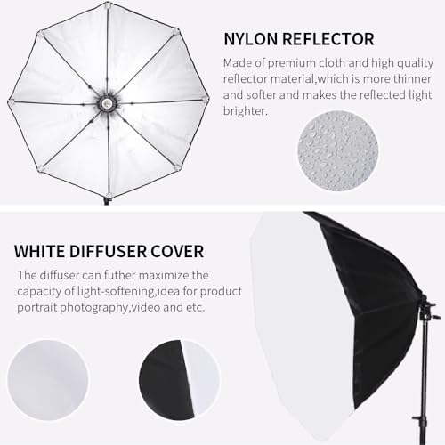 Octagonal Softbox Lighting Kit, Professional Continuous Photography Lighting 85W 3000-6500K LED Bulb Photo Studio Equipment Portrait Photography, Video Recording, Live Streaming Fill Light - Image 4
