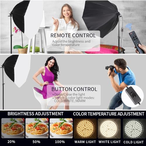 Octagonal Softbox Lighting Kit, Professional Continuous Photography Lighting 85W 3000-6500K LED Bulb Photo Studio Equipment Portrait Photography, Video Recording, Live Streaming Fill Light - Image 6