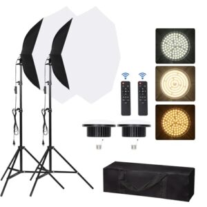 Octagonal Softbox Lighting Kit, Professional Continuous Photography Lighting 85W 3000-6500K LED Bulb Photo Studio Equipment Portrait Photography, Video Recording, Live Streaming Fill Light