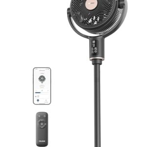 PELONIS Smart Pedestal Fan for Bedroom, Standing Fan, Dual Layed Blades (9+7 Blades), DC Motor, App/Alexa/Google, 150° + 135° Auto OminiFlow, 20dB, 9 Speeds, 26 ft/s, Remote, 9H Timer, Air Circulator