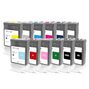 PFI-106 Ink Tank 12Pcs Replacement for PFI106 Ink Cartridge Compatible for Canon imagePROGRAF iPF6300 iPF6300S iPF6350 iPF6400 iPF6400S iPF6400SE iPF6450 Printers (12-Packs)
