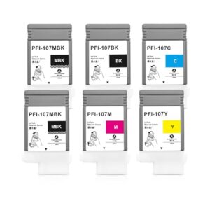 PFI-107 Ink Tank Replacement for Canon PFI107 PFI107MBK PFI107BK PFI107C PFI107M PFI107Y for imagePROGRAF IPF670 IPF680 IPF685 IPF770 IPF780 IPF785 Printer (5 Pack)