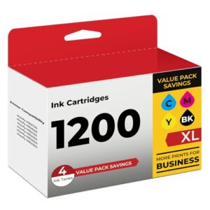 PGI-1200 XL Ink Cartridges MB2720 MB2120 Ink Compatible for Canon Maxify 1200 Ink Cartridges, Compatible with Maxify MB2720 MB2020 MB2120 MB2320 MB2050 MB2350 Printer (Black/Cyan/Magenta/Yellow)4 Pack