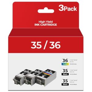 PGI-35 CLI-36 Ink Cartridges PIXMA TR150 TR160 IP110 IP100 Ink for Canon 35 36 Ink Cartridges Compatible for Canon PIXMA TR150 IP110 TR152 mini260 mini320 ip 110 100 TR 150 Printers (2 Black, 1 Color)
