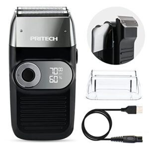 PRITECH Foil and Bald Shavers 2 in 1 Electric Shaver for Men Foil Blade and PopupTrimmer with Rechargeable 3 Adjustable Speeds Men’s Shaver (Black Silver)