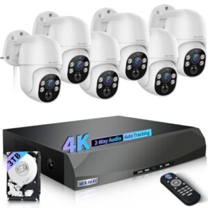 【PTZ Digital Zoom & 4K Ultra HD】 Wired Security Camera System,Home NVR Video Surveillance Systems,Outdoor POE Security Cameras System
