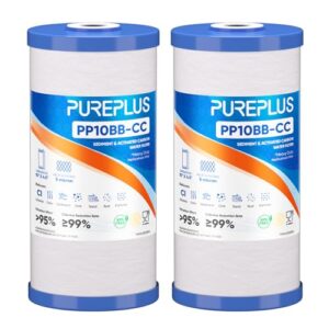 PUREPLUS 5 Micron 10″ x 4.5″ Whole House Sediment and Carbon Water Filter Replacement Cartridge for GE FXHTC, GXWH40L, GXWH35F, GNWH38S, Culligan RFC-BBSA, WRC25HD, PP10BB-CC, Pentek RFC-BB, 2Pack