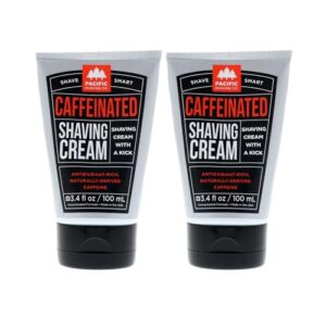 Pacific Shaving Company Caffeinated Shaving Cream – Caffeine, Shea Butter + Spearmint Antioxidant Shaving Cream – Clean Formula for Hydrating, Redness Reducing + Irritation-Free Shave (3.4 Oz, 2 Pack)