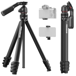 Perlegear Camera Tripod, 60″ Portable and Height-Adjustable, Travel Tripod with 13.2 lbs Max Load, Phone Camera Stand Heavy Duty for Video Recording, PGIPE01